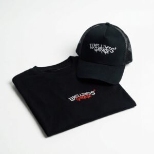 Cap_and_shirt_product_photo_202607160449 Cohesive Brand Merchandise: "Wellness Garage" Apparel Bundle